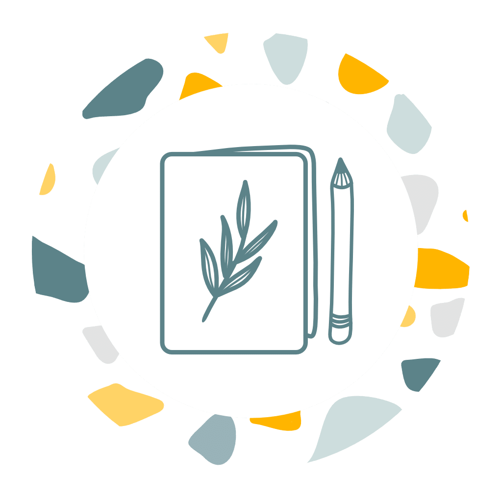 icône carnet entourée de terrazzo - Emergence - psychologue du travail Angers